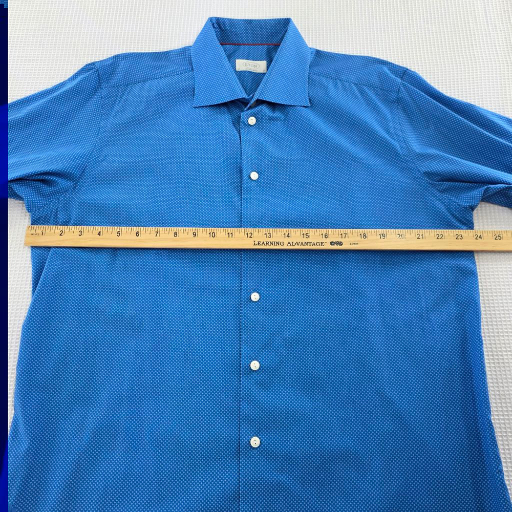 ETON Shirt 17 43 Blue Micro Dot Floral Men’s Cotton Dress Shirt Quiet Luxury - Picture 5 of 16